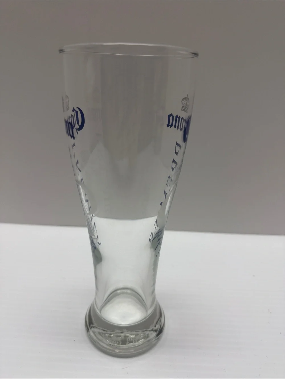 Corona Premier Clear Pilsner Glass with Blue Text and Gold Crown